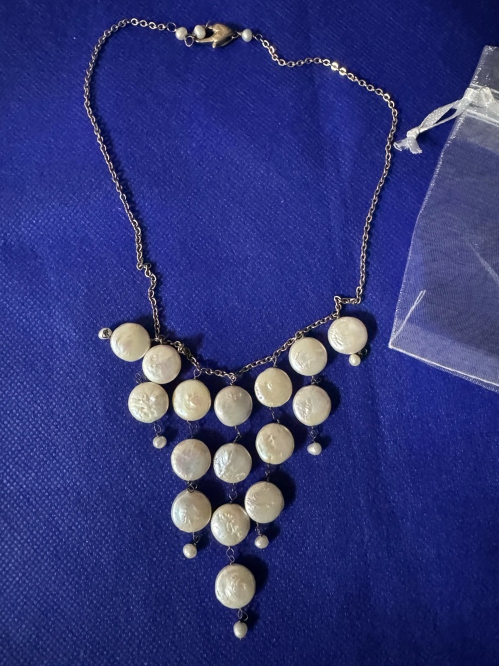 Pearly Disc Statement Fashion Necklace - EUC — Elegant and Chic w/in mesh pouch.